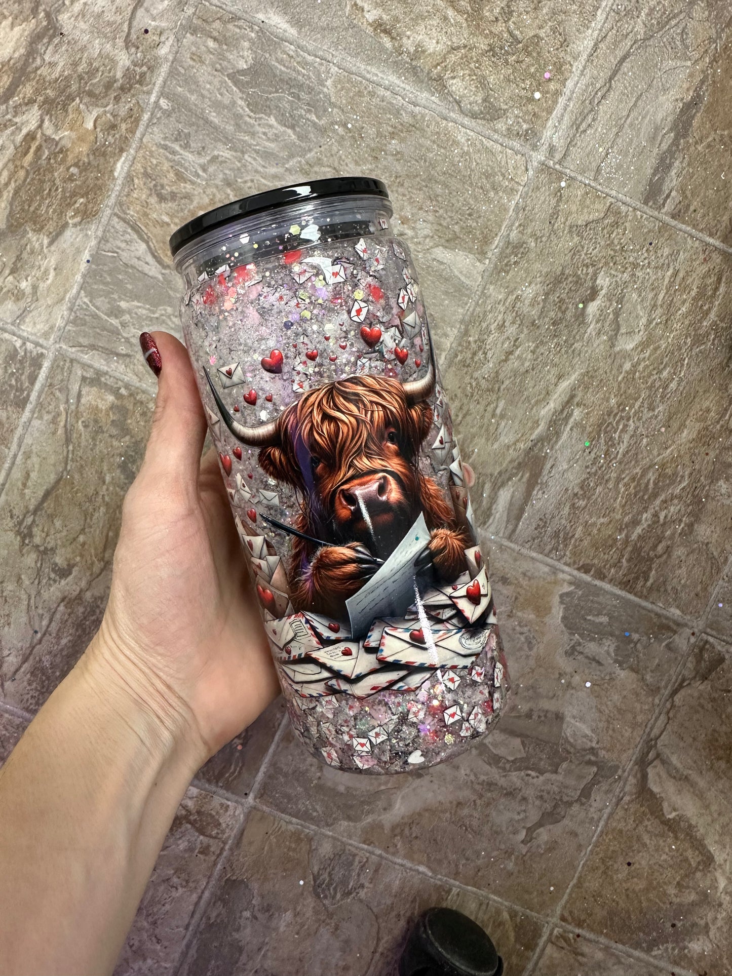 pre-made highland cow cup with polymers